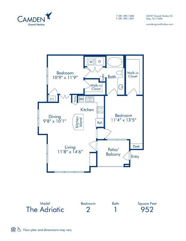 2 Beds • 2 Bath 0734 floor plan